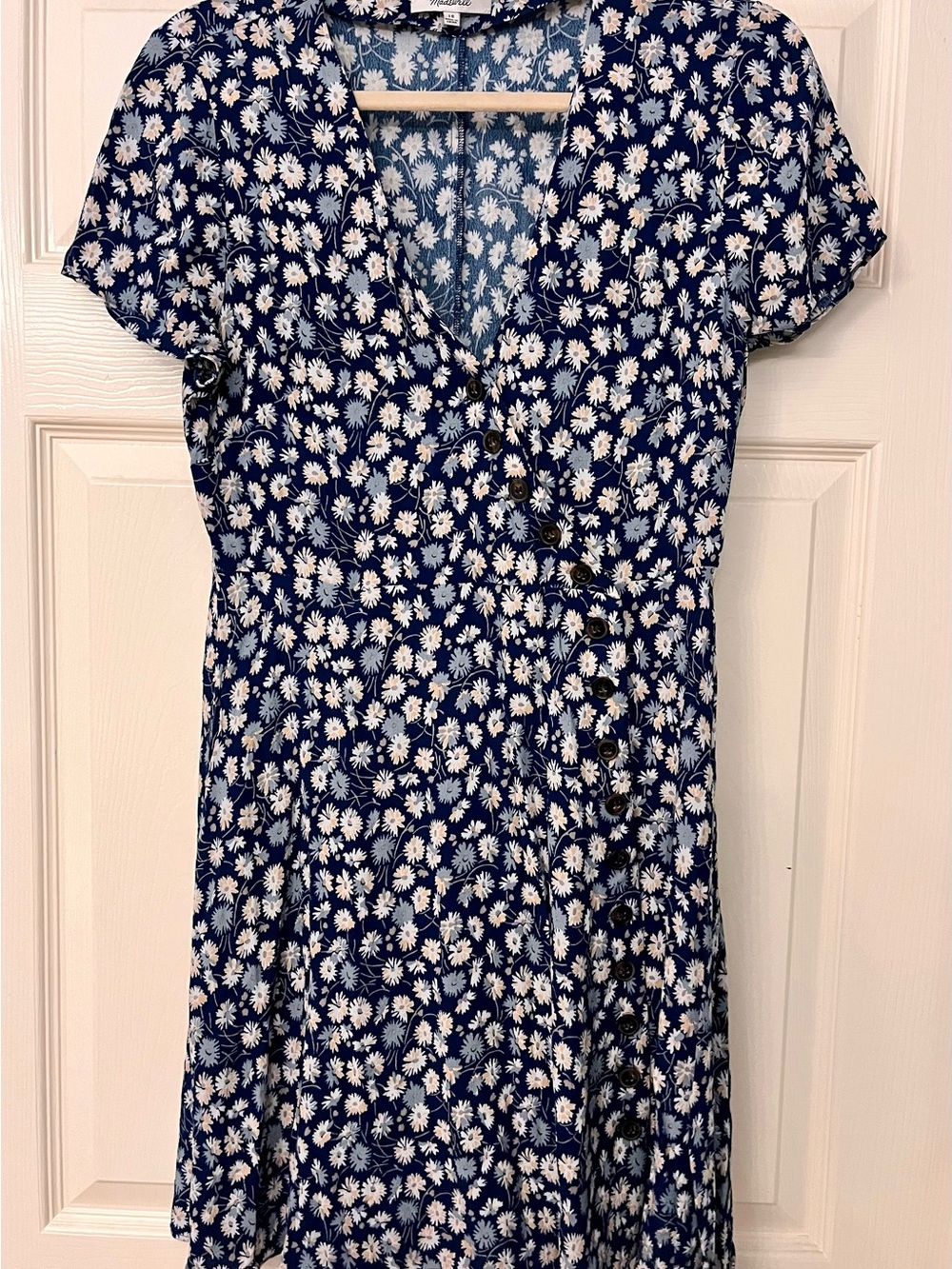 Madewell Navy and White Daisy-Print Wrap Dress